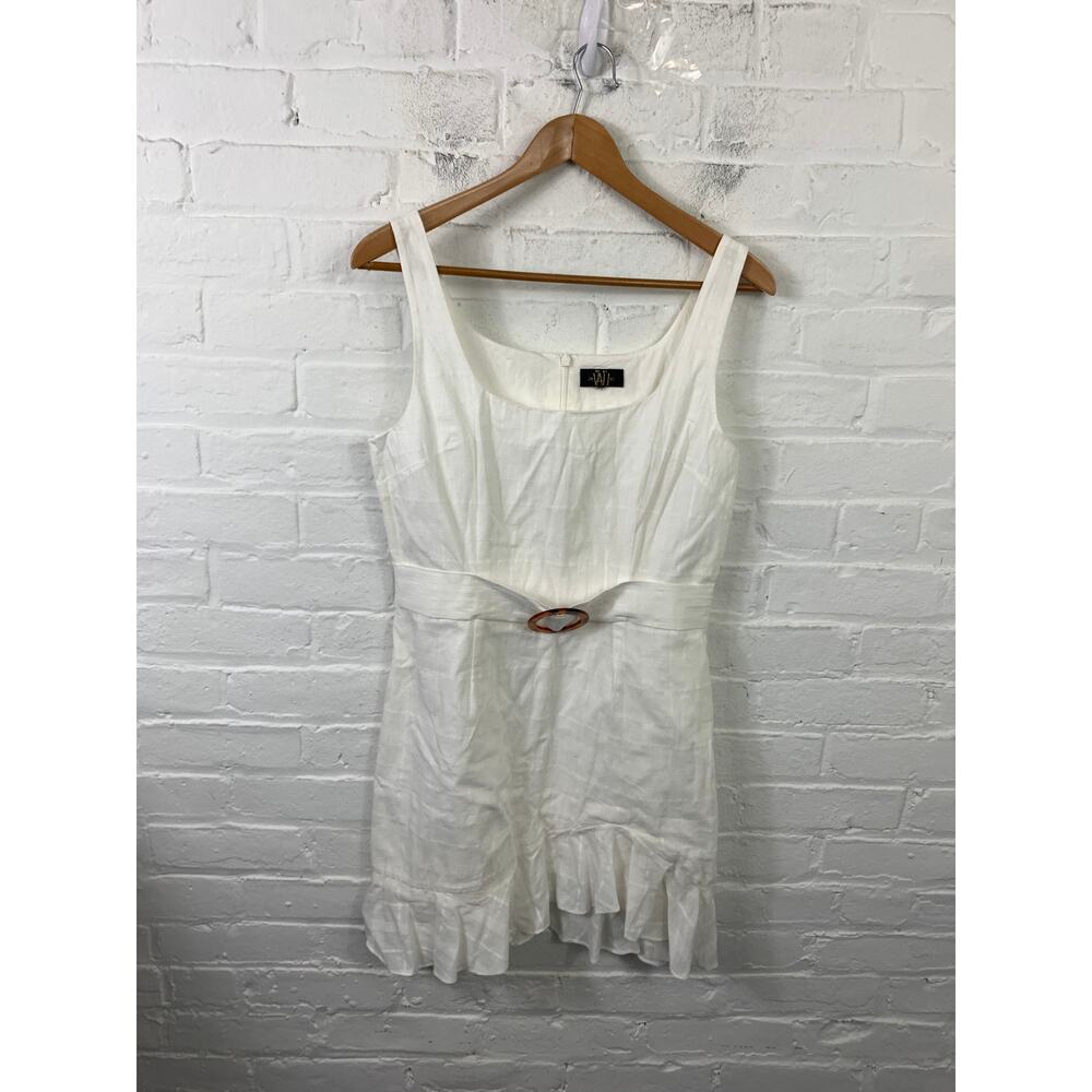 DE LA VALI Women's Christabel Belted Asymmetric Ruffle Mini Dress White Size XL